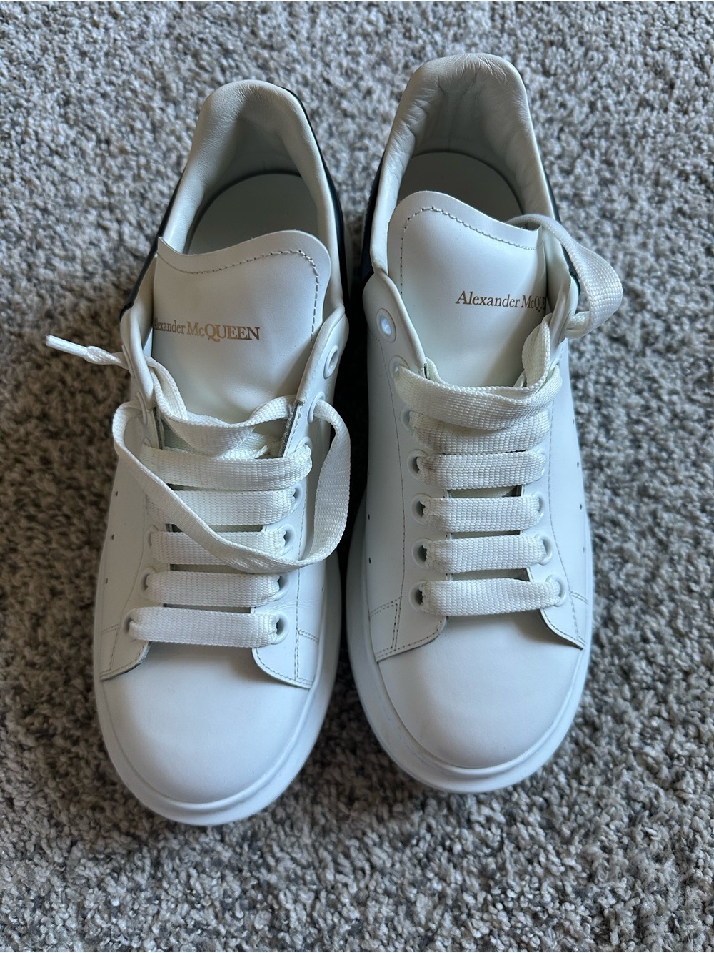 Alexander McQueen White Leather Low-Top Sneakers with Gold Logo